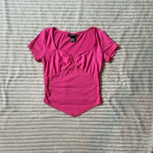 Pink Ruched Fitted Short Sleeve Bodysuit